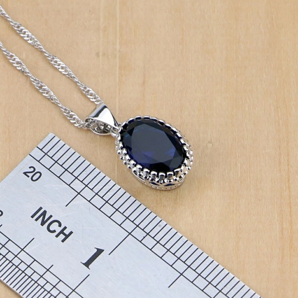 925 sterling silver blue set size 7 - Picture 2 of 5